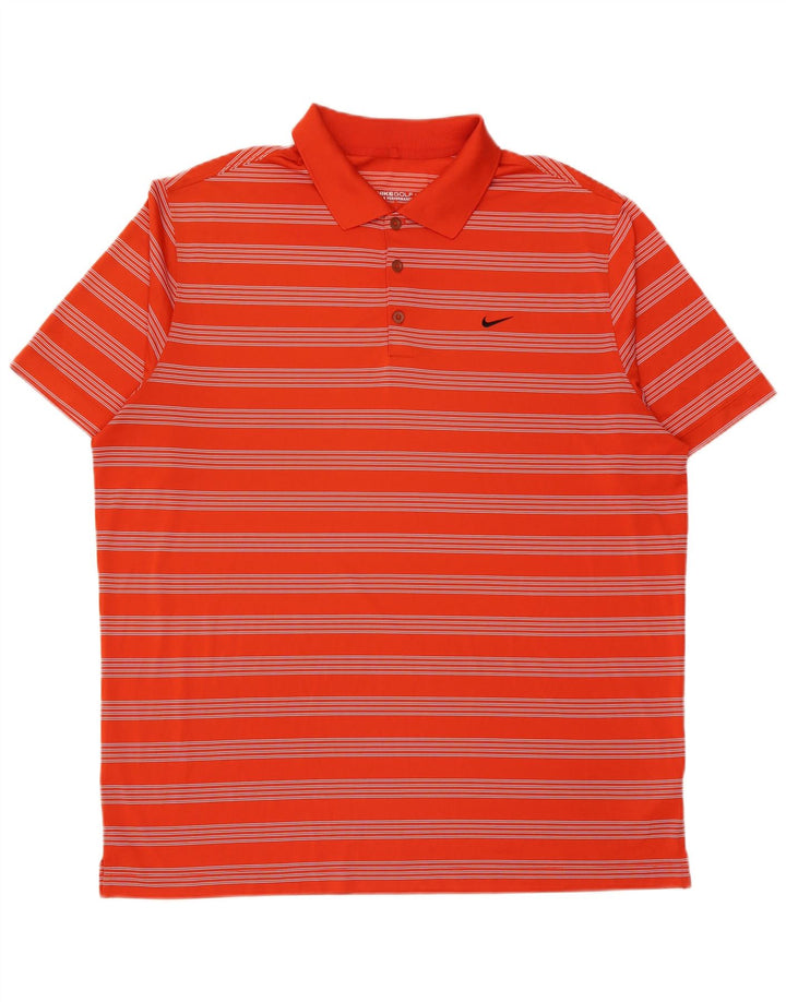 Nike Mens Dri Fit Polo Shirt 2XL Orange Striped Polyester