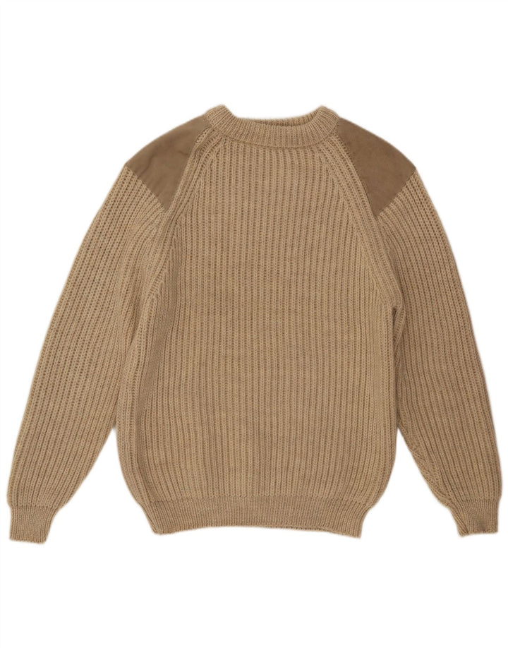 WoolOvers Womens Crew Neck Jumper Sweater UK 16 Large Beige Wool