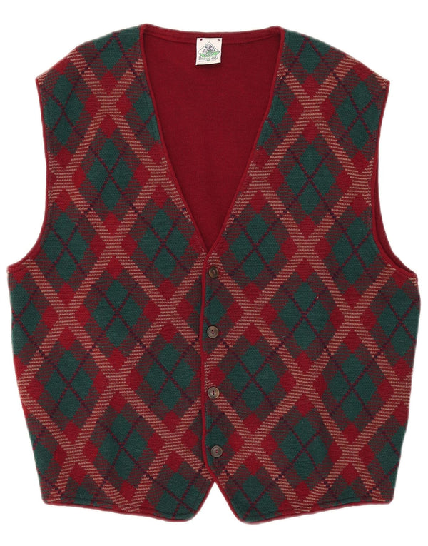 Dreamland Mens Sleeveless Cardigan Sweater Large Burgundy Argyle/Diamond