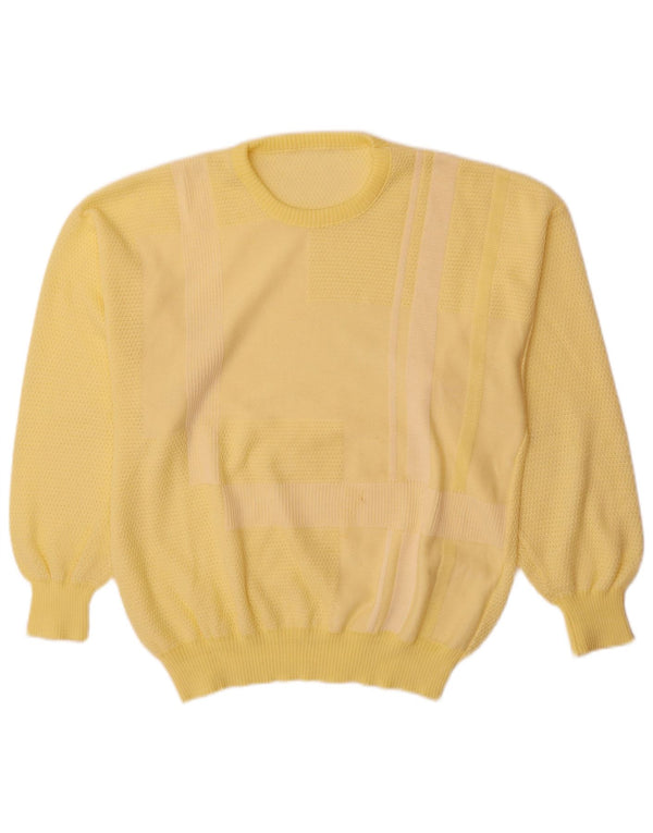 Vintage Mens Crew Neck Jumper Sweater Large Yellow Colourblock
