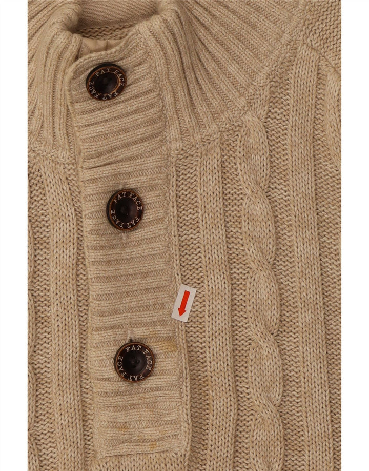 FAT FACE Mens Button Neck Jumper Sweater XL Beige Cotton