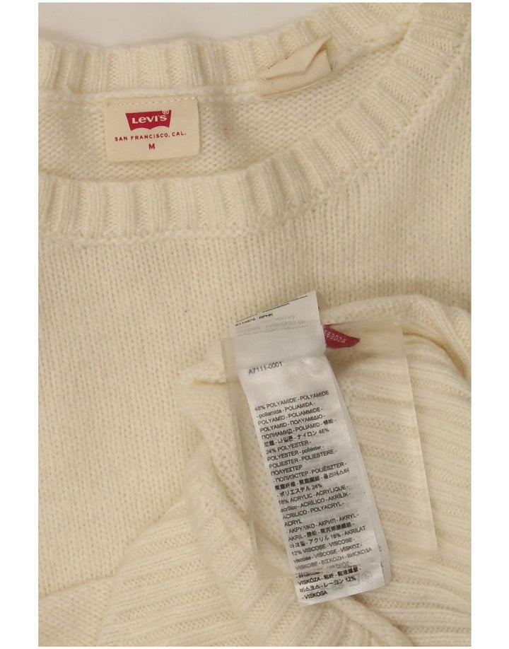 Levi's Womens Boat Neck Jumper Sweater UK 12 Medium Off White Polyamide