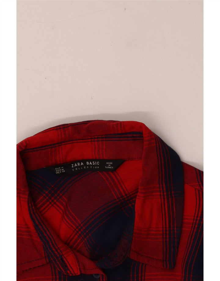 Zara Mujer Camisa De Franela UK 42 Medium Red Check