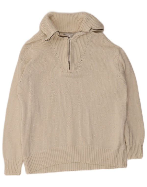 Zara Pull à col zippé pour femme UK 10 Petit coton blanc cassé