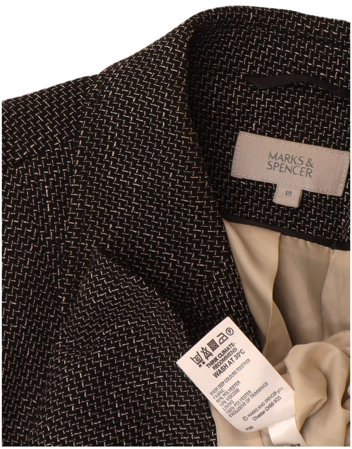 Marks & Spencer Womens 5 Button Blazer Jacket UK 18 XL Black Chevron