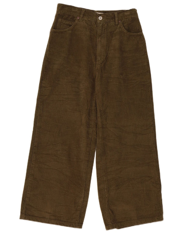 POP 84 Kvinder Crop fløjlsbukser med brede ben W28 L25 Khaki Bomuld