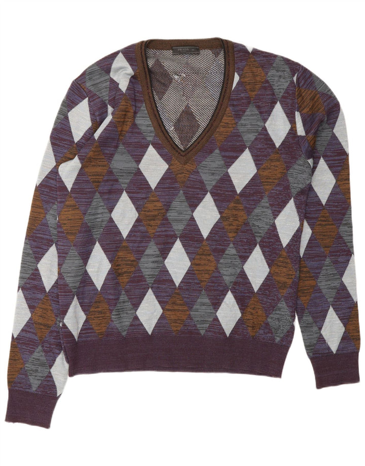 Prada Mens V-Neck Jumper Sweater IT 50 Medium Purple Designer
