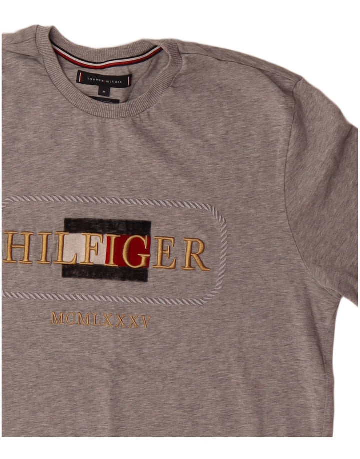 Tommy Hilfiger Mens Graphic T-Shirt Top Medium Grey Cotton