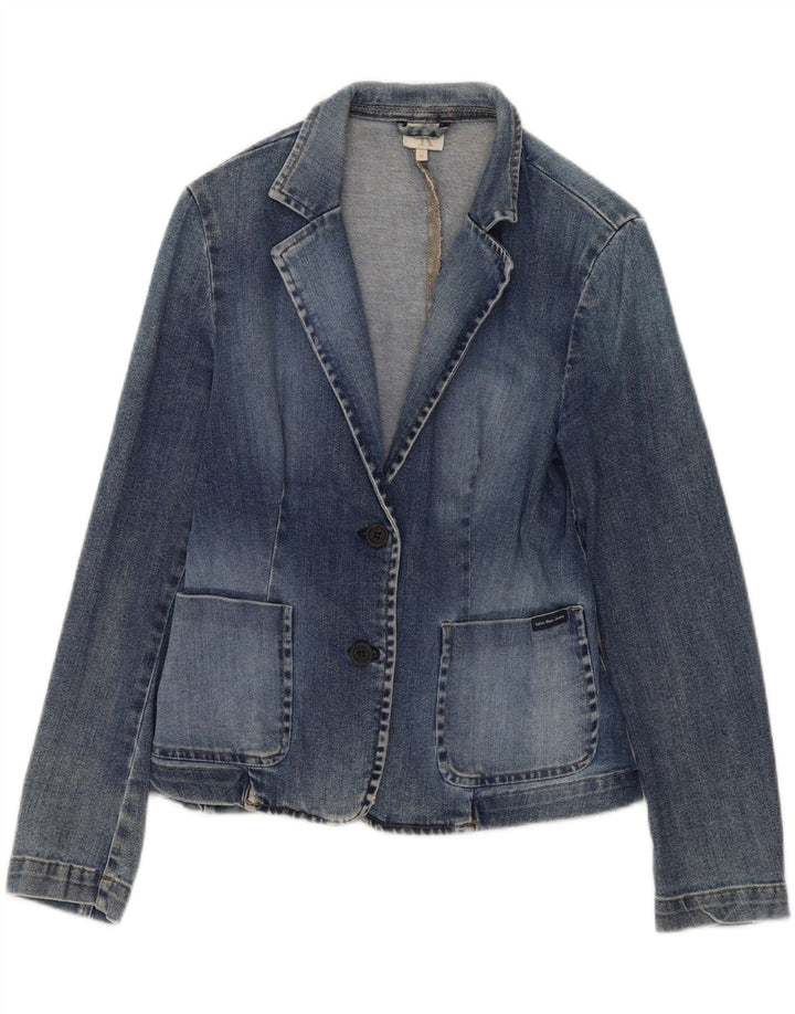 Calvin Klein Dame 2 Button Denim Blazer Jacket UK 12 Medium Blue Bomuld