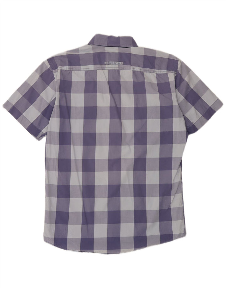 Camel Active Herre kortærmet Regular Fit skjorte Medium Blue Gingham Cotton