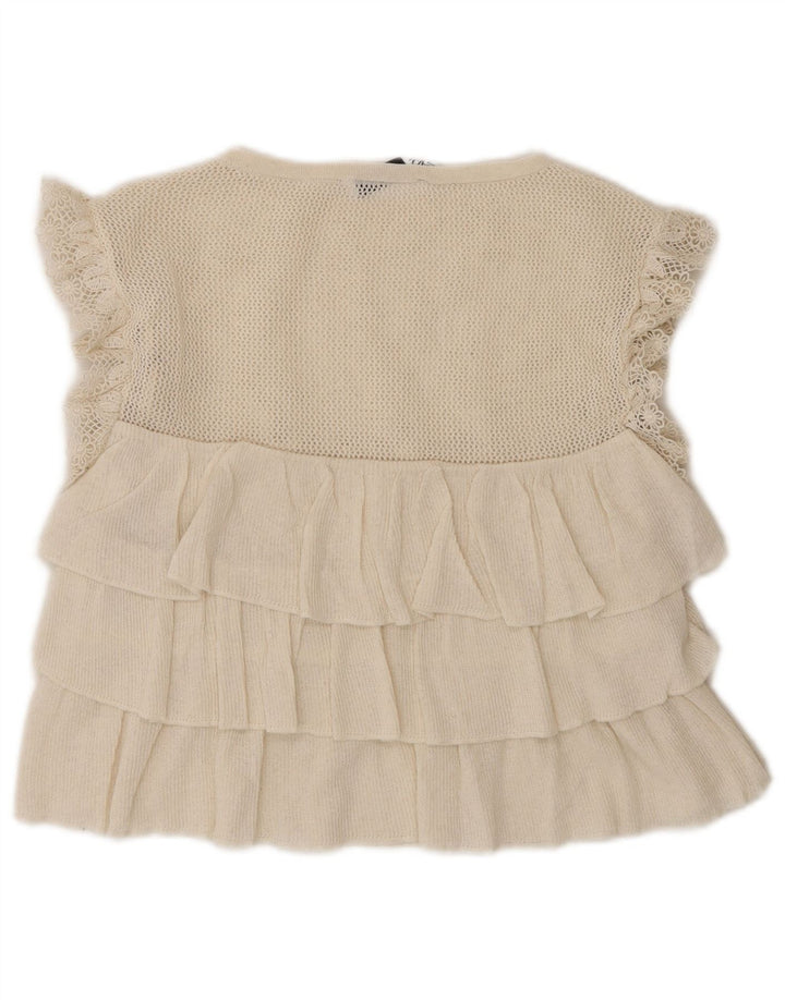 Zara Womens Crop Sleeveless Blouse Top UK 8 Small Off White Polyester