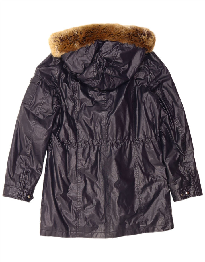 CALVIN KLEIN Womens Hooded Parka Jacket UK 16 Large Navy Blue Polyester