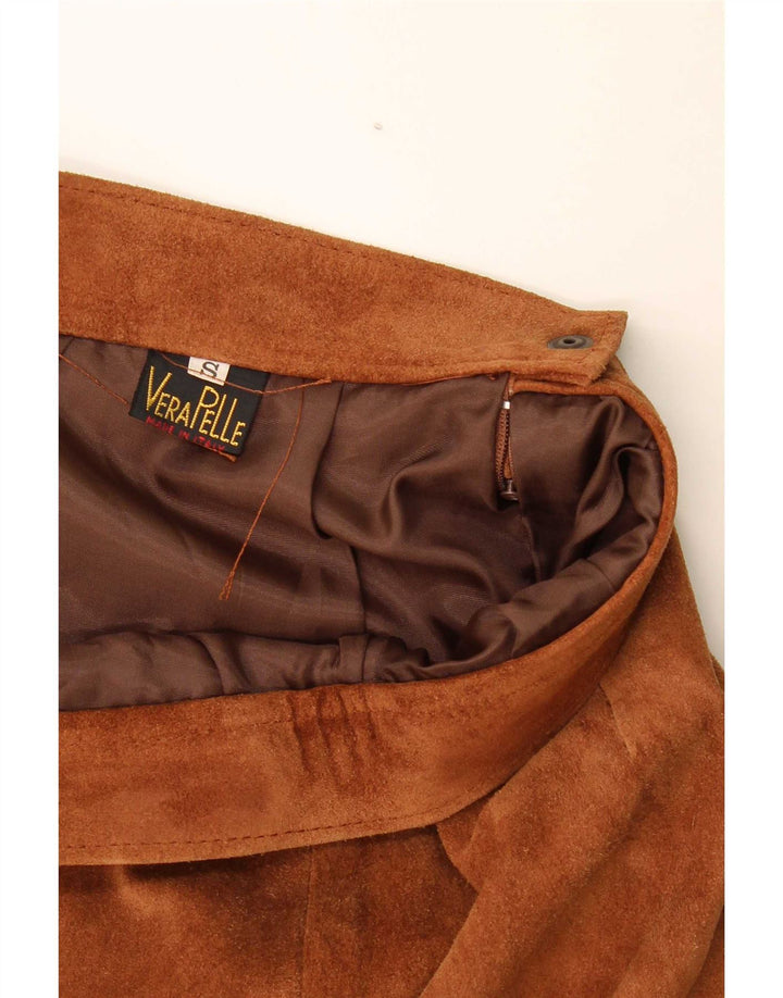 Vintage Womens Suede Skirt Small W27 Brown Leather