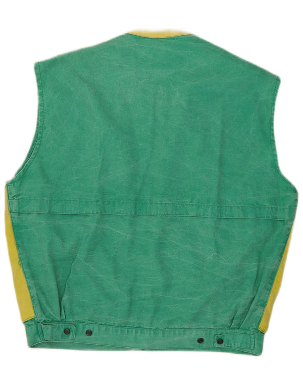 Zip Mens Utility Gilet UK 36 Small Green Colourblock Cotton