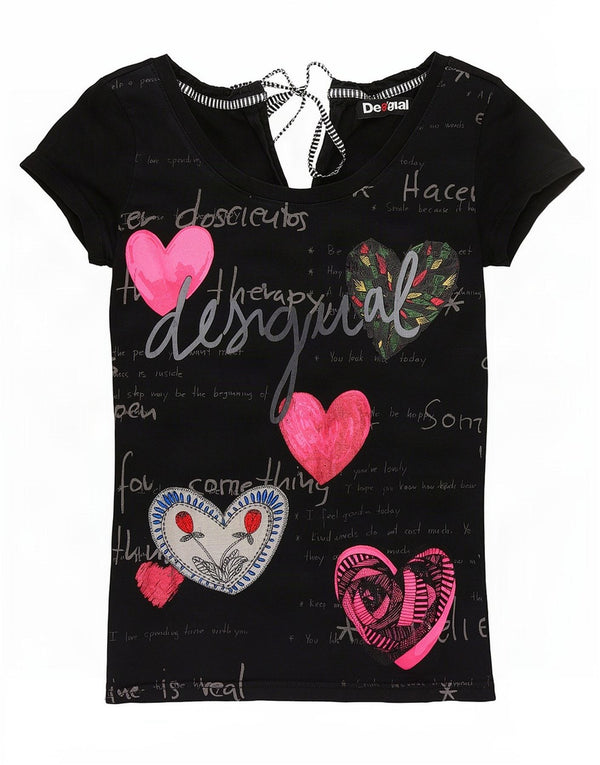 Desigual Maglietta grafica da donna Top UK 8 Piccolo cuore nero