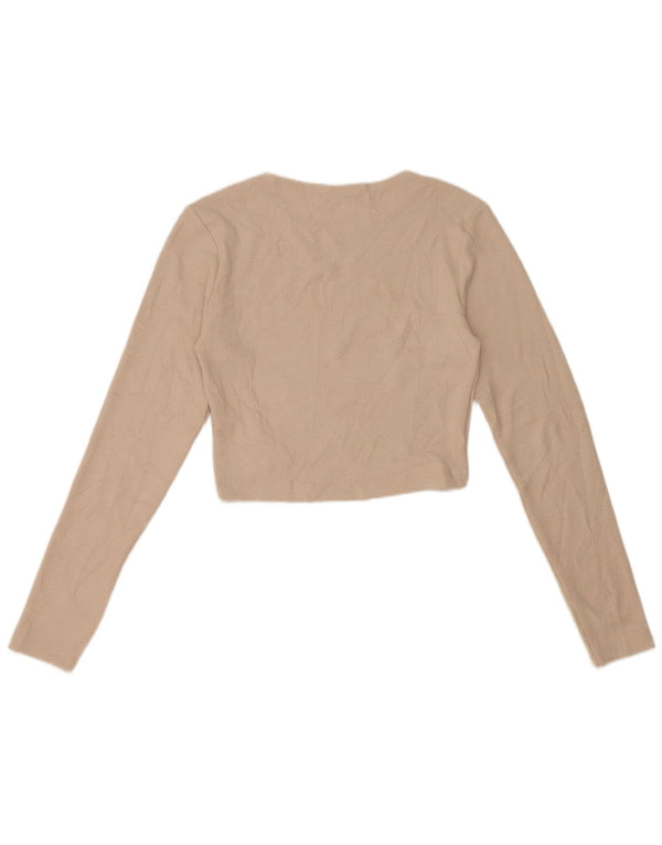 Zara Mujer Crop Top Manga Larga UK 44 Grande Poliéster Beige