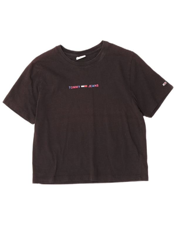 Tommy Hilfiger Damen Crop Graphic T-Shirt Top UK 6 XS Schwarz Baumwolle