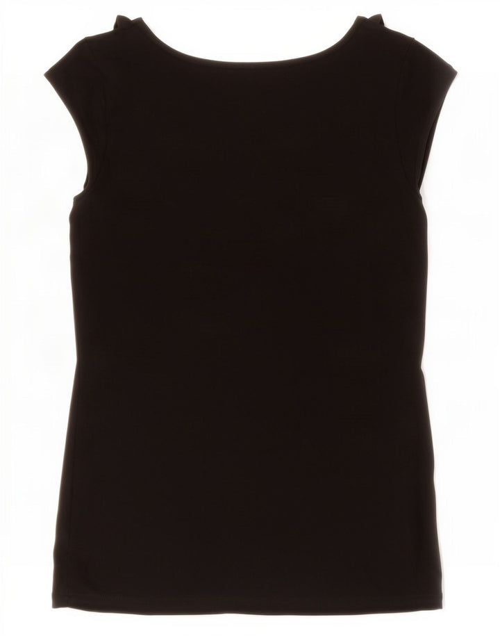 Oasis Womens Ruffle Front Blouse Top UK 10 Small Black Viscose