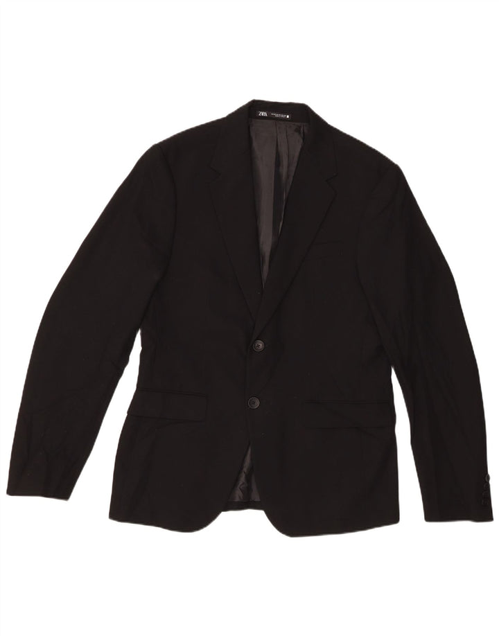 Zara Herre 2-knaps blazerjakke EU 48 Medium Sort viskose