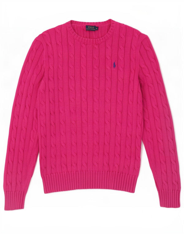 Maglione maglione girocollo da donna Polo Ralph Lauren UK 12 cotone rosa medio