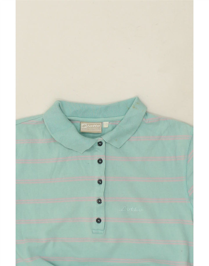 LOTTO Womens Polo Shirt UK 12 Medium Blue Striped Vintage Lotto and Second-Hand Lotto from Messina Hembry 
