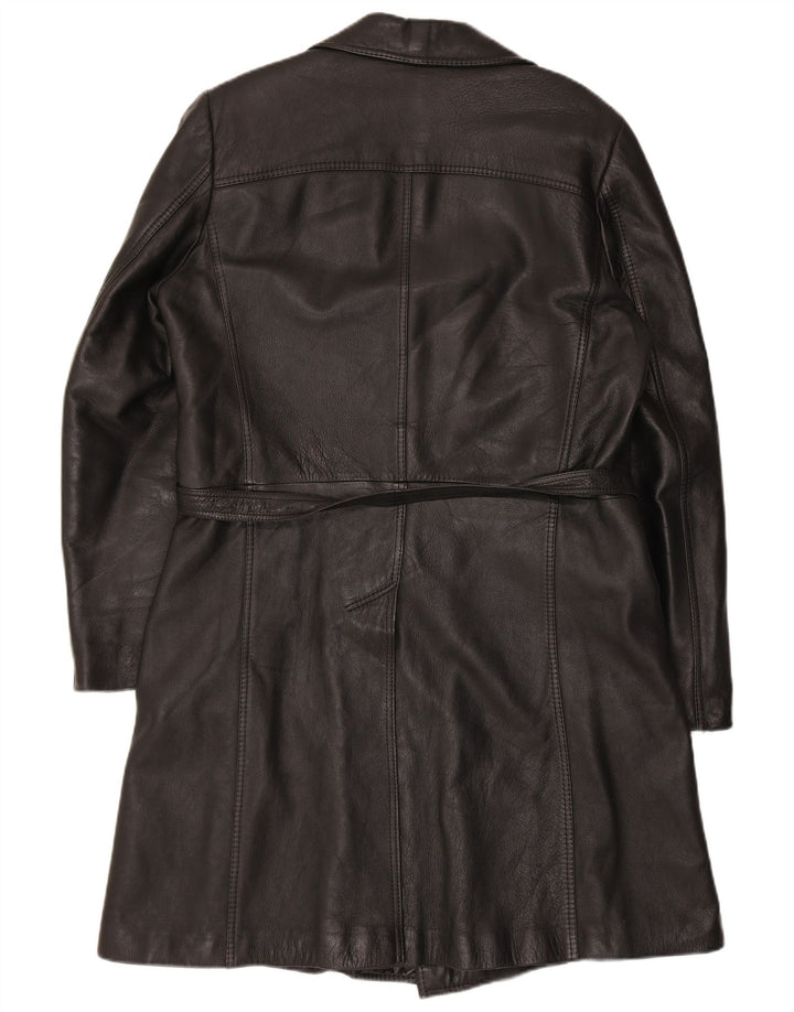 Vintage Mens Double Breasted Leather Coat UK 38 Medium Black