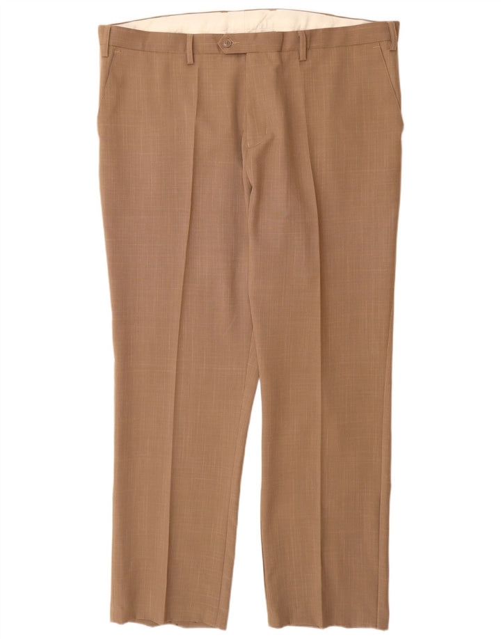 COTTON TRADERS Mens Straight Suit Trousers W42 L31 Beige Polyester