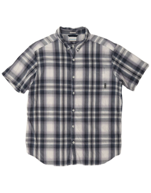 Columbia Mens Short Sleeve Regular Fit Shirt Large Blue Check Cotton