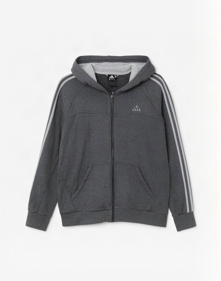 Adidas Pull à capuche zippé pour homme en coton gris moyen