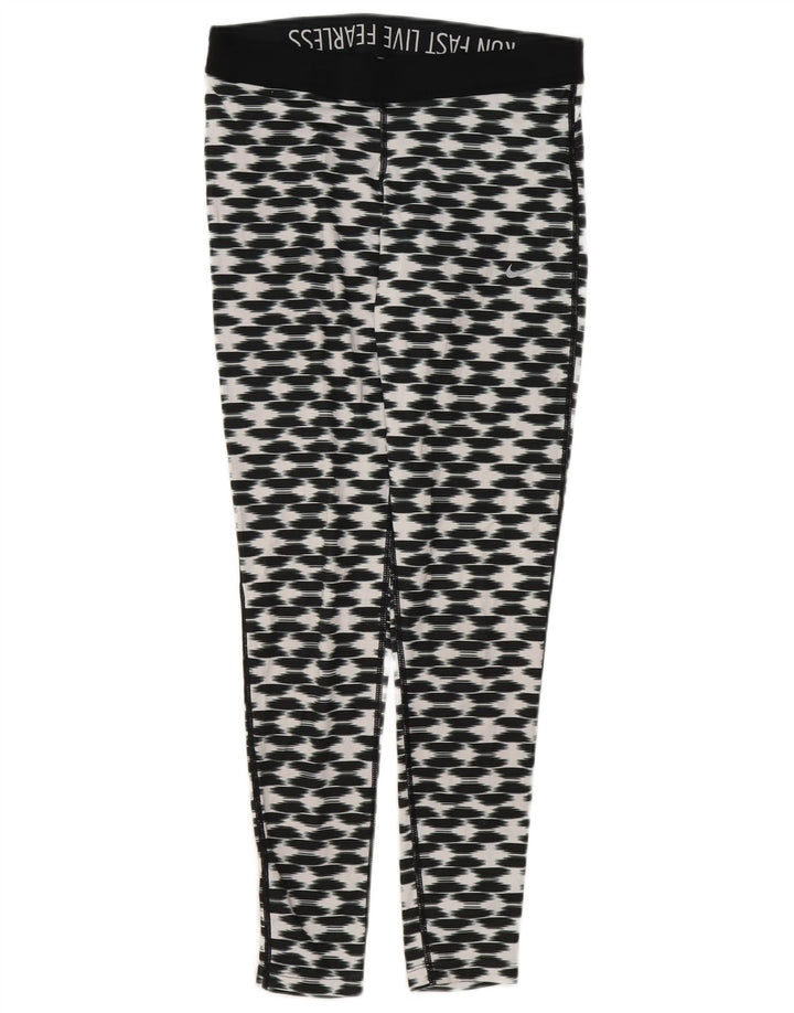 NIKE Womens Dri Fit Leggings UK 8 Small  Black Geometric Polyester
