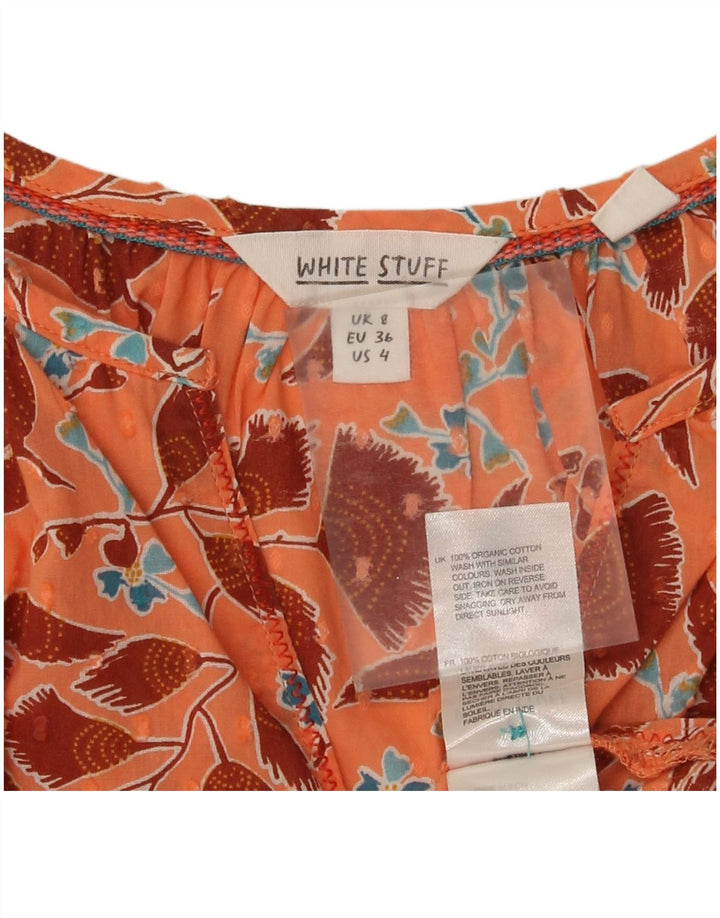 White Stuff Womens Blouse Top UK 8 Small Orange Floral Cotton