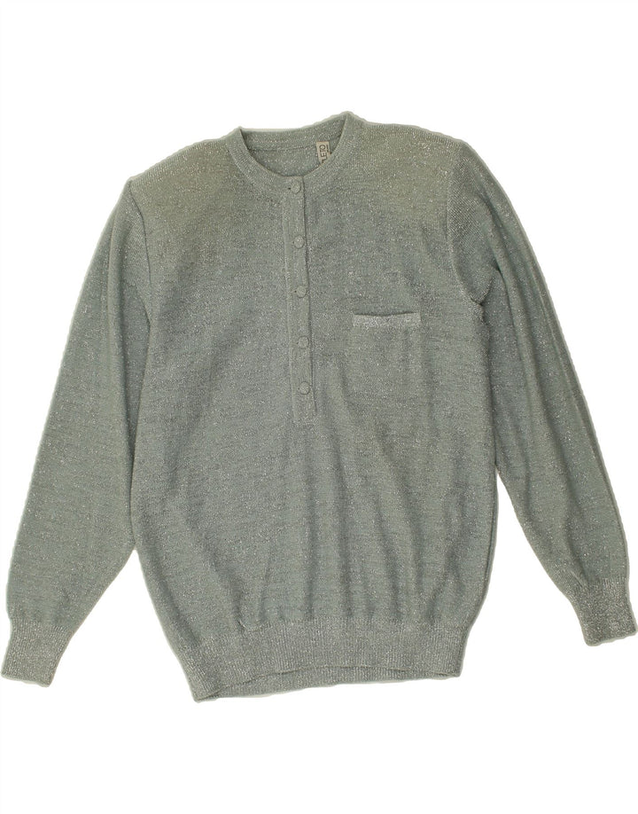 VINTAGE Womens Button Neck Jumper Sweater UK 10 Small Grey Vintage Vintage and Second-Hand Vintage from Messina Hembry 