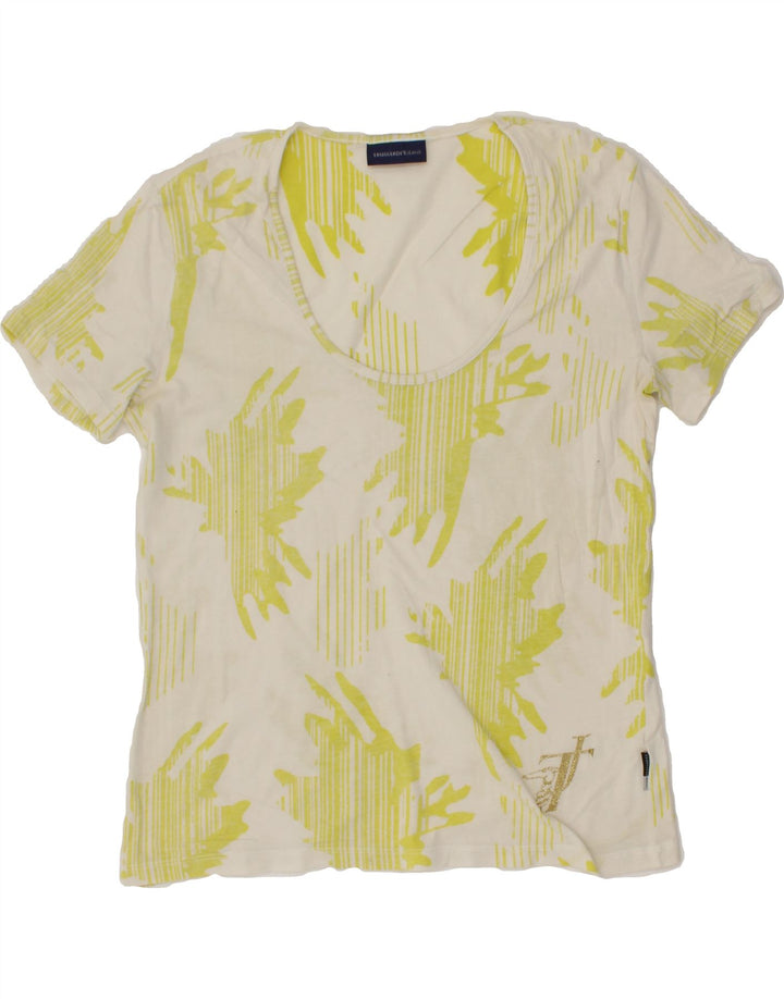 TRUSSARDI JEANS Womens Abstract Pattern T-Shirt Top UK 14 Large White Vintage Trussardi Jeans and Second-Hand Trussardi Jeans from Messina Hembry 
