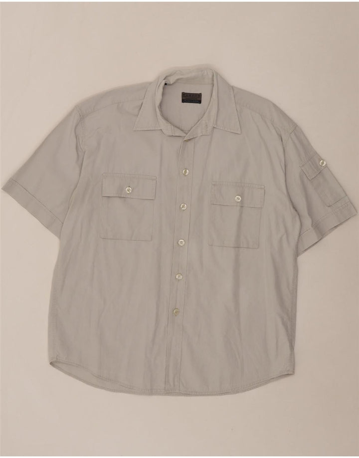 WAMPUM Mens Short Sleeve Shirt Large Grey Cotton Vintage Wampum and Second-Hand Wampum from Messina Hembry 