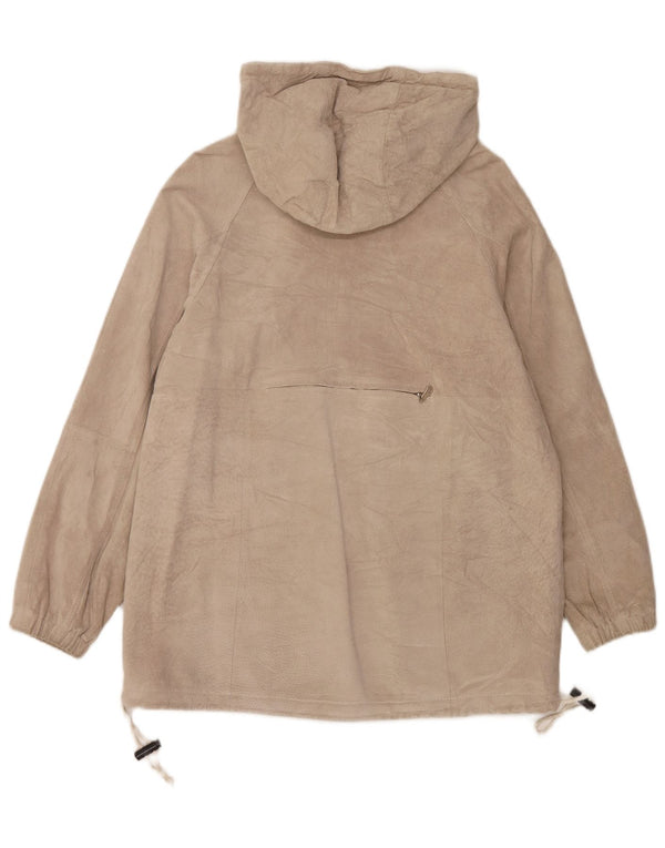 Joy Womens Hooded Suede Overcoat EU 42 Large Beige Leather