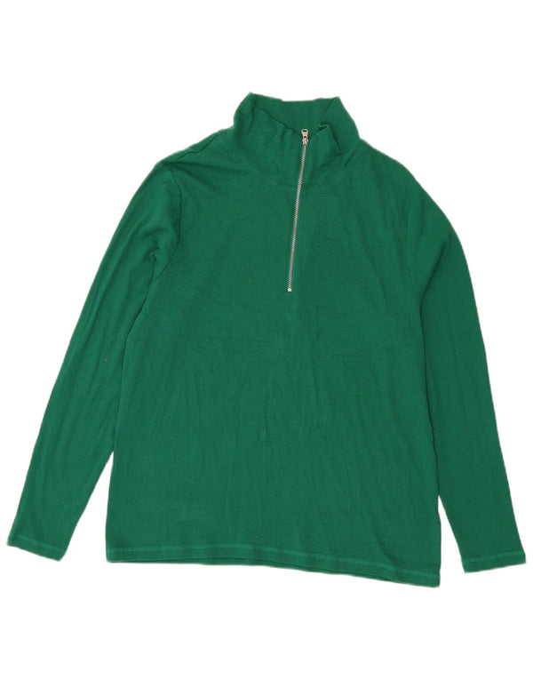Marks & Spencer Womens Zip Neck Top Langarm UK 18 XL Grüne Baumwolle