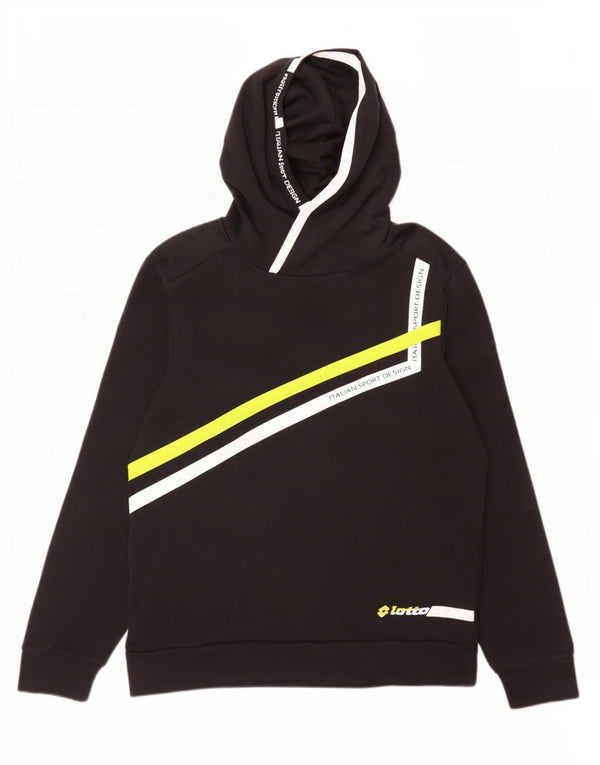 Lotto Womens Graphic Hoodie Jumper UK 14 Medium Black Colourblock Cotton