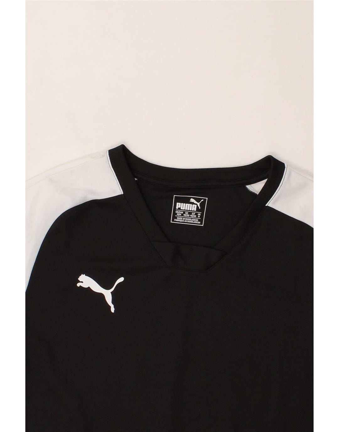 PUMA Mens T-Shirt Top Medium Black Colourblock Polyester Vintage Puma and Second-Hand Puma from Messina Hembry 