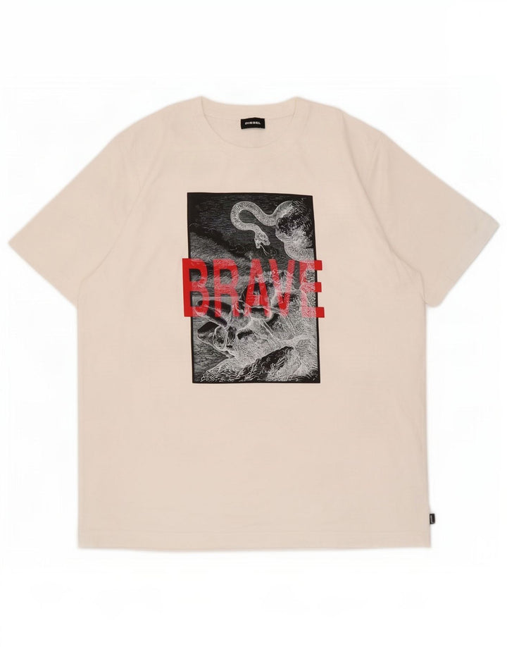 Diesel Mens Graphic T-Shirt Top Large White Cotton