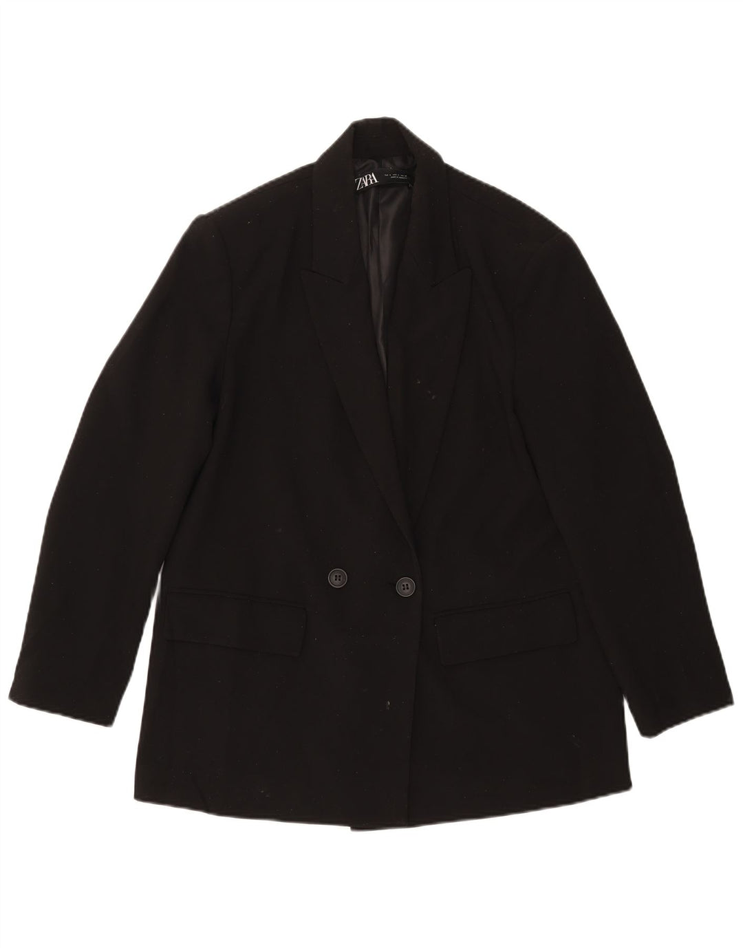 ZARA Womens Double Breasted Blazer Jacket UK 10 Small Black Polyester
