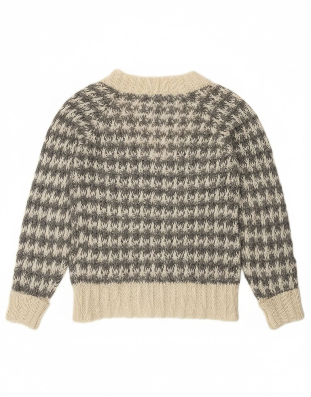 Benetton Womens V-Neck Jumper Sweater UK 14 Medium Grey Houndstooth