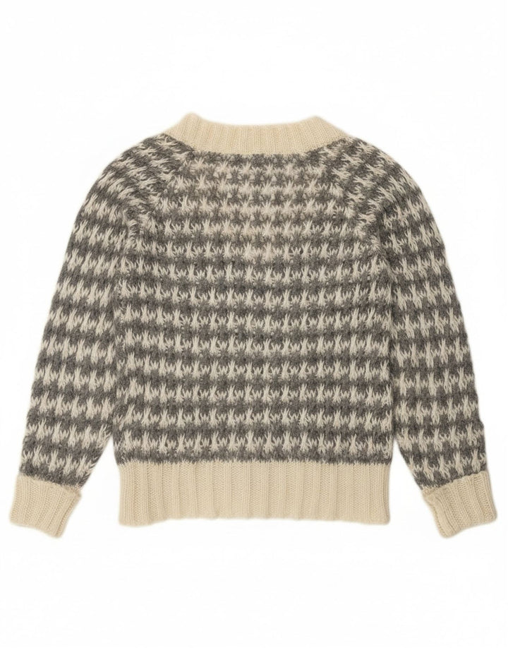 Benetton Womens V-Neck Jumper Sweater UK 14 Medium Grey Houndstooth