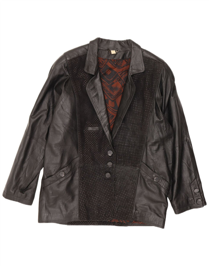 Giacca in pelle da donna vintage UK 14 in pelle nera media