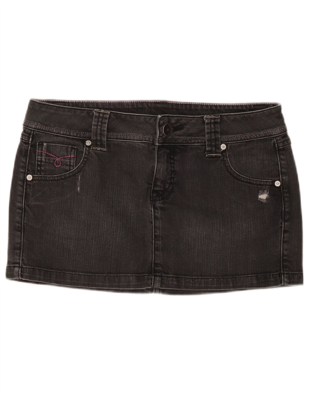 BENETTON Dame Distressed Denim Nederdel IT 44 Medium W30 Grå Bomuld