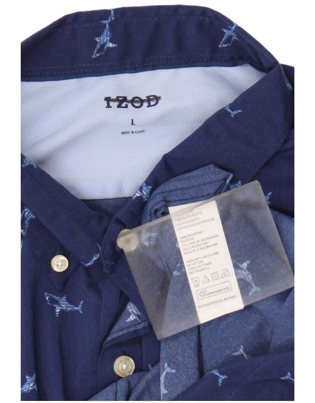 Izod Mens Abstract Pattern Short Sleeve Shirt Large Blue Polyester