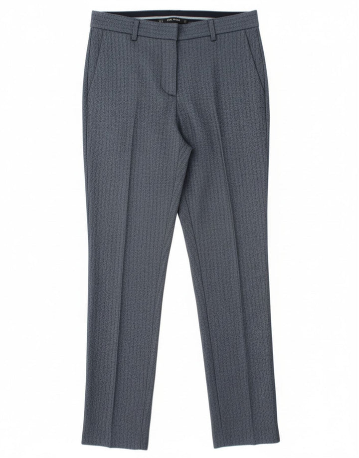 Zara Womens Slim Chino Trousers Small W26 L27 Blue Herringbone Polyester