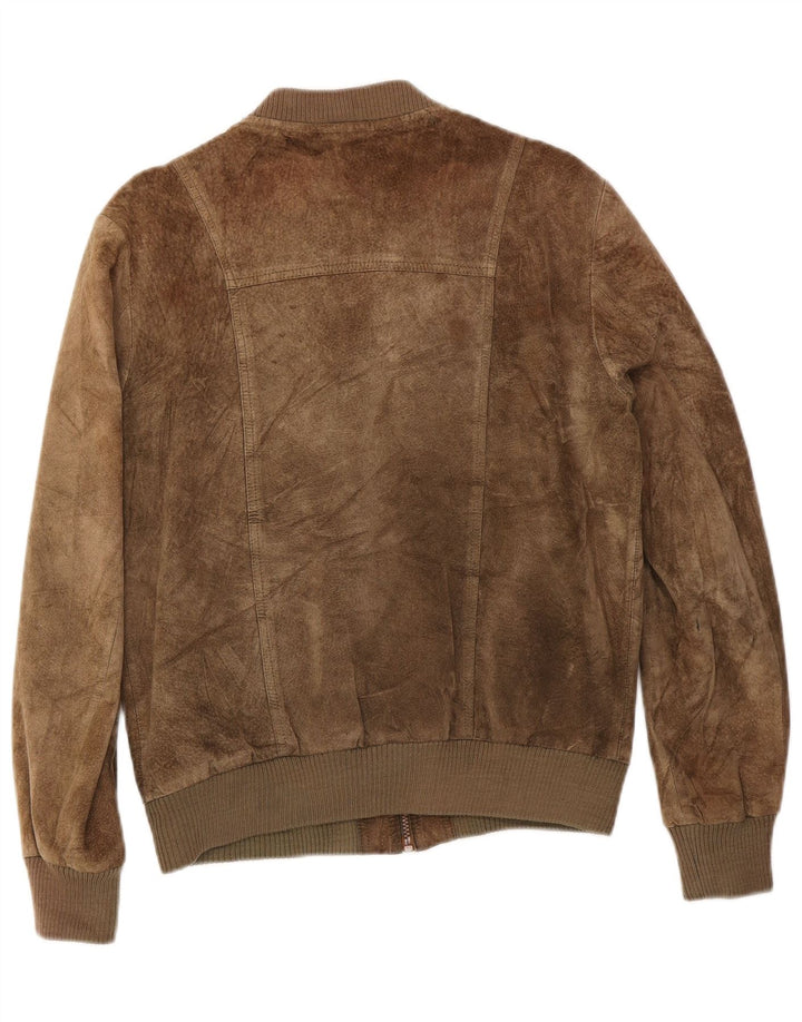 Vintage Womens Suede Bomber Jacket IT 50 XL Khaki Leather