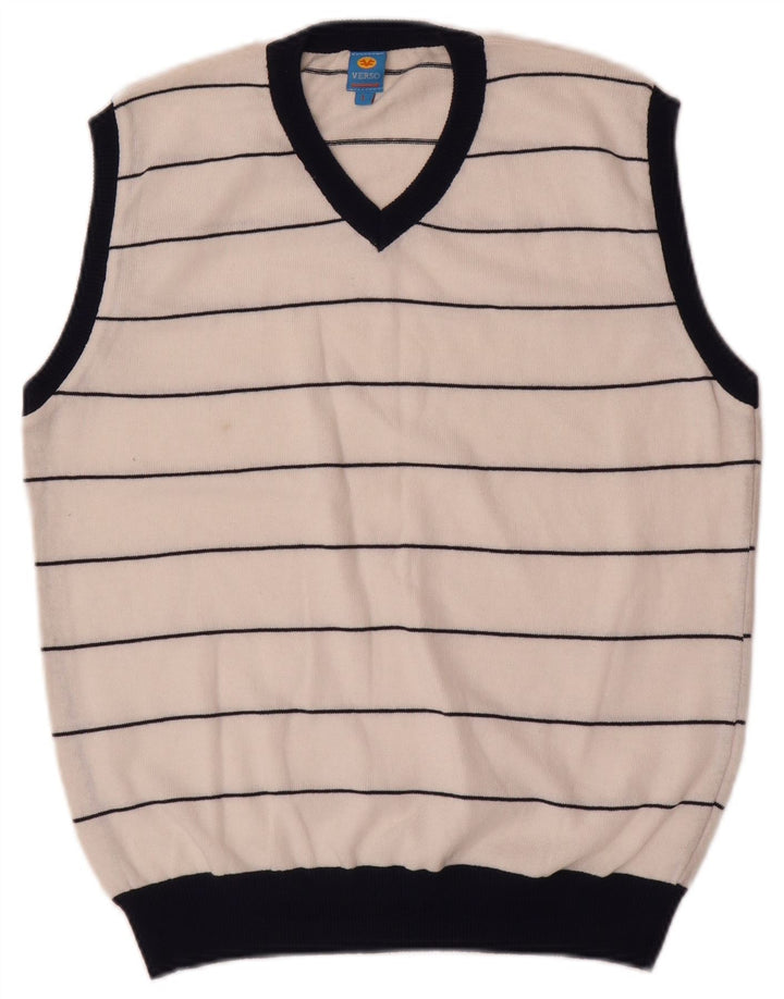 Vintage Mens Vest Tank Top Large White Striped