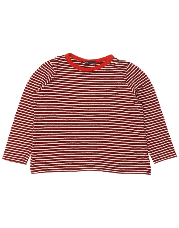 Marks & Spencer Womens Top Long Sleeve UK 16 Large Red Striped Cotton