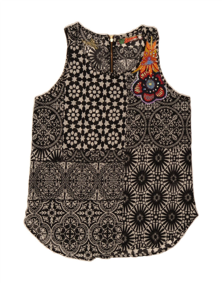 DESIGUAL Womens See Through Blouse Top UK 12 Medium Black Paisley Vintage Desigual and Second-Hand Desigual from Messina Hembry 